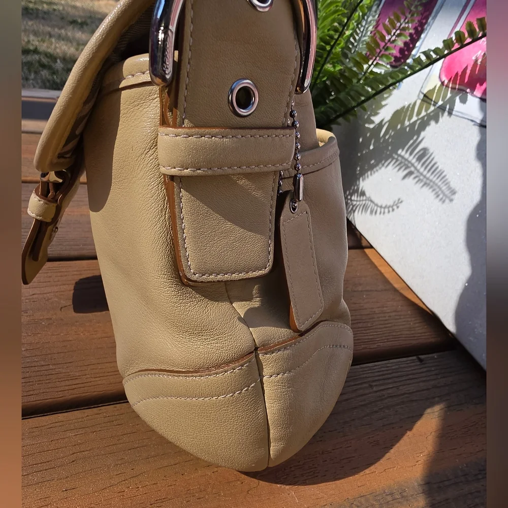 Coach Soho Flap Shoulder Bag, style number 9248. Beige Tan Leather. - Picture 11 of 17
